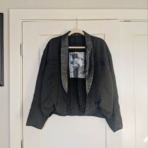 🌟2 FOR $15🌟 Vintage Designer Black Bomber-Blazer Jacket with Patch | Size S-M